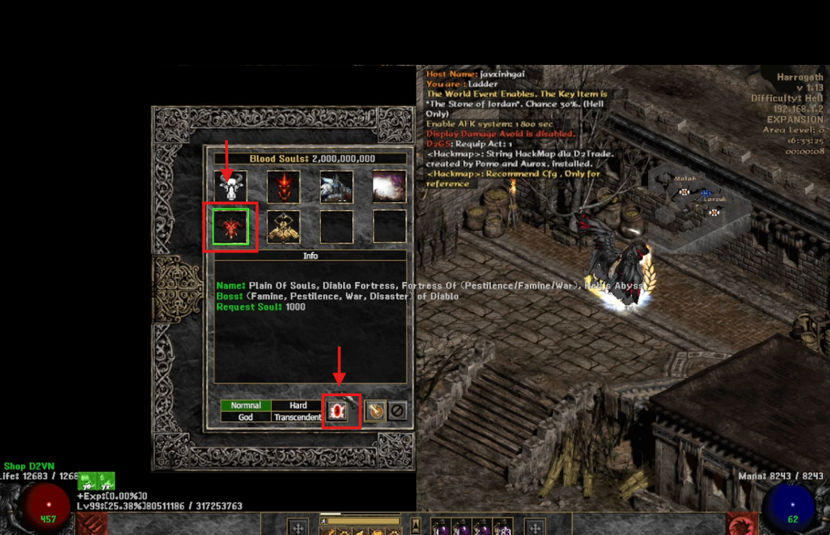 Act V Hell: mở Quest Board, chọn Extra Quest để vào Devil Diablo.